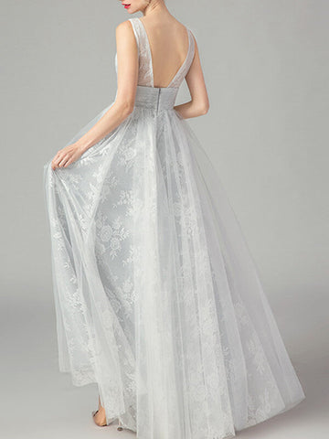 Woochic robe longue tulle décolleté plongeant dos nu élégant de soirée pour mariage